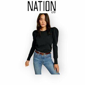 Nation LTD Nikka Pleat Shoulder Sweatshirt Jet Black XS Anthropologie Cotton Top